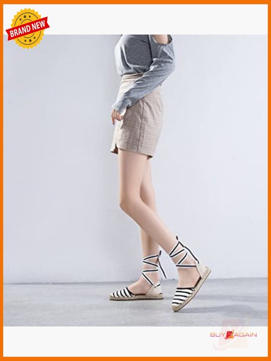 Espadrille Flat Sandals with Ankle Wrap Lace Up
